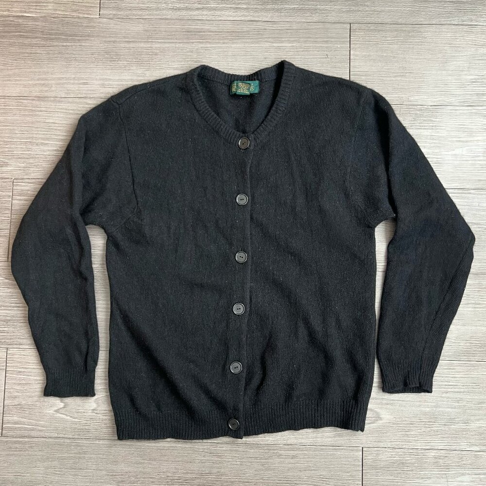 Vtg 80s Robinson’s Wool Angora Blend Button Down Cardigan Sweater Black Size M